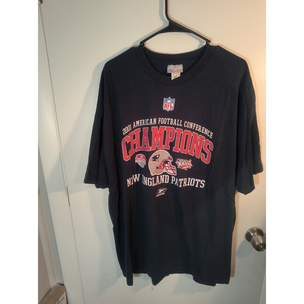 Vintage 2001 New England Patriots AFC Champions T Shirt Reebok Made in USA XL